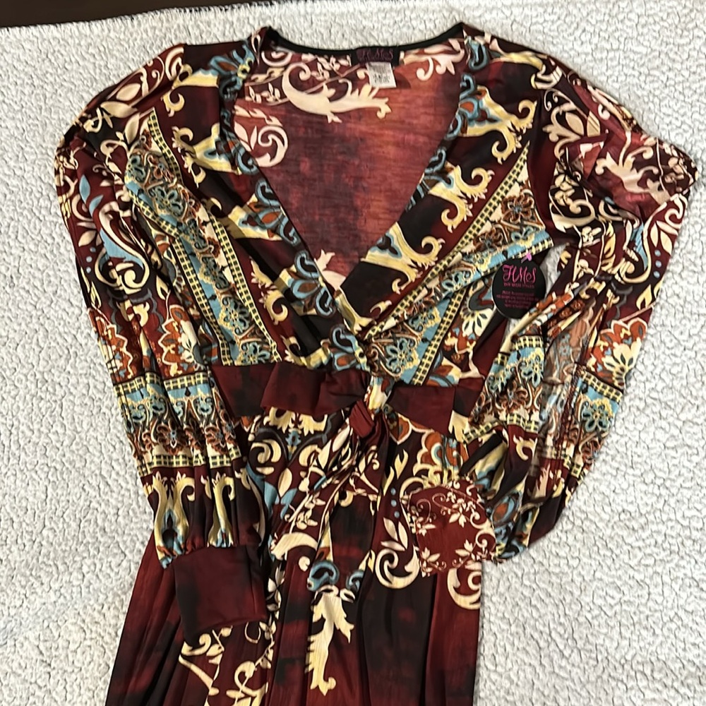 Hot Miami Stylz, long sleeve punch, neck belted dress size 4. NWT